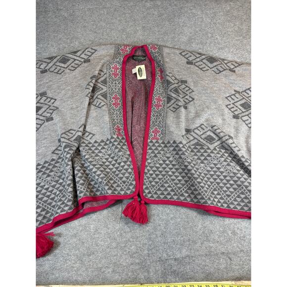 Overland Geometric Poncho Cape Sweater Womens One Size Gray Red Baby Alpaca NWT - Picture 1 of 9